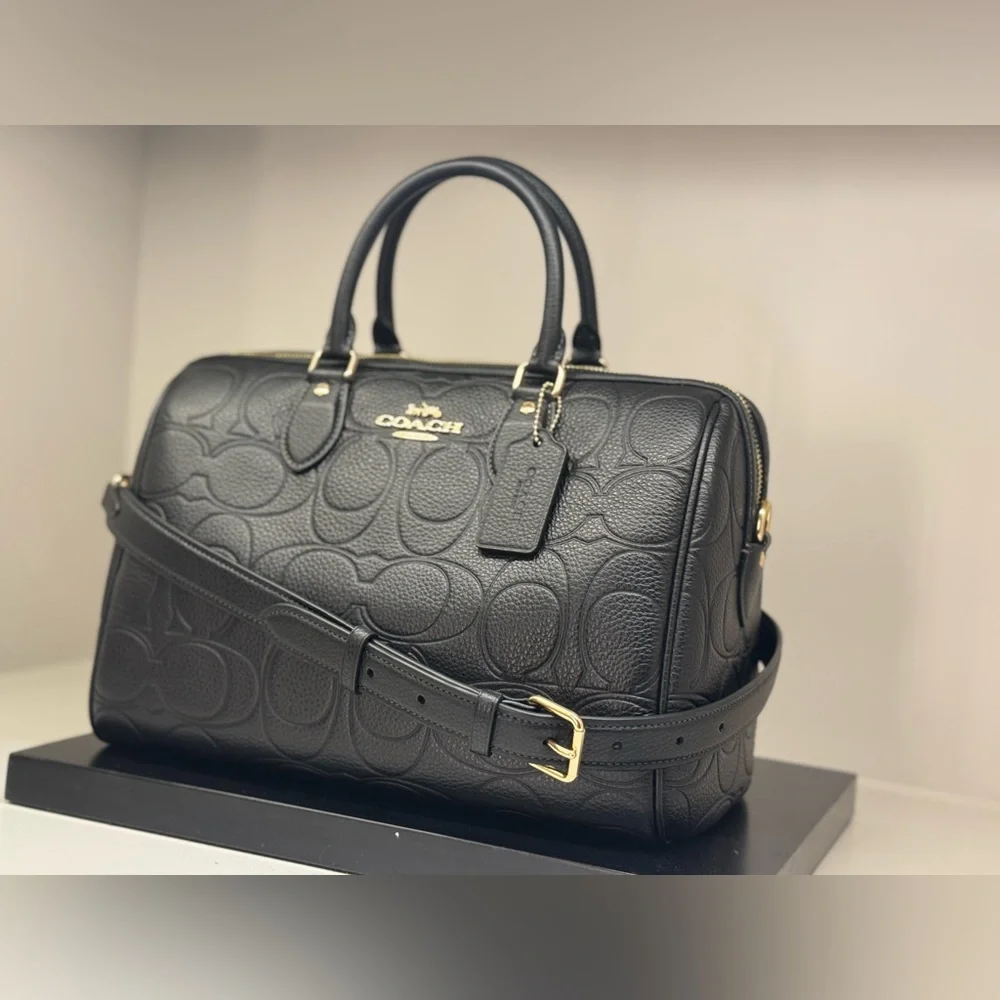 Coach Black Embossed Leather Satchel with Gold Hardware